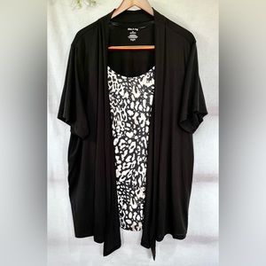 White Stag • Leopard Print Rhinestone Top with Attached Cardigan • 4X